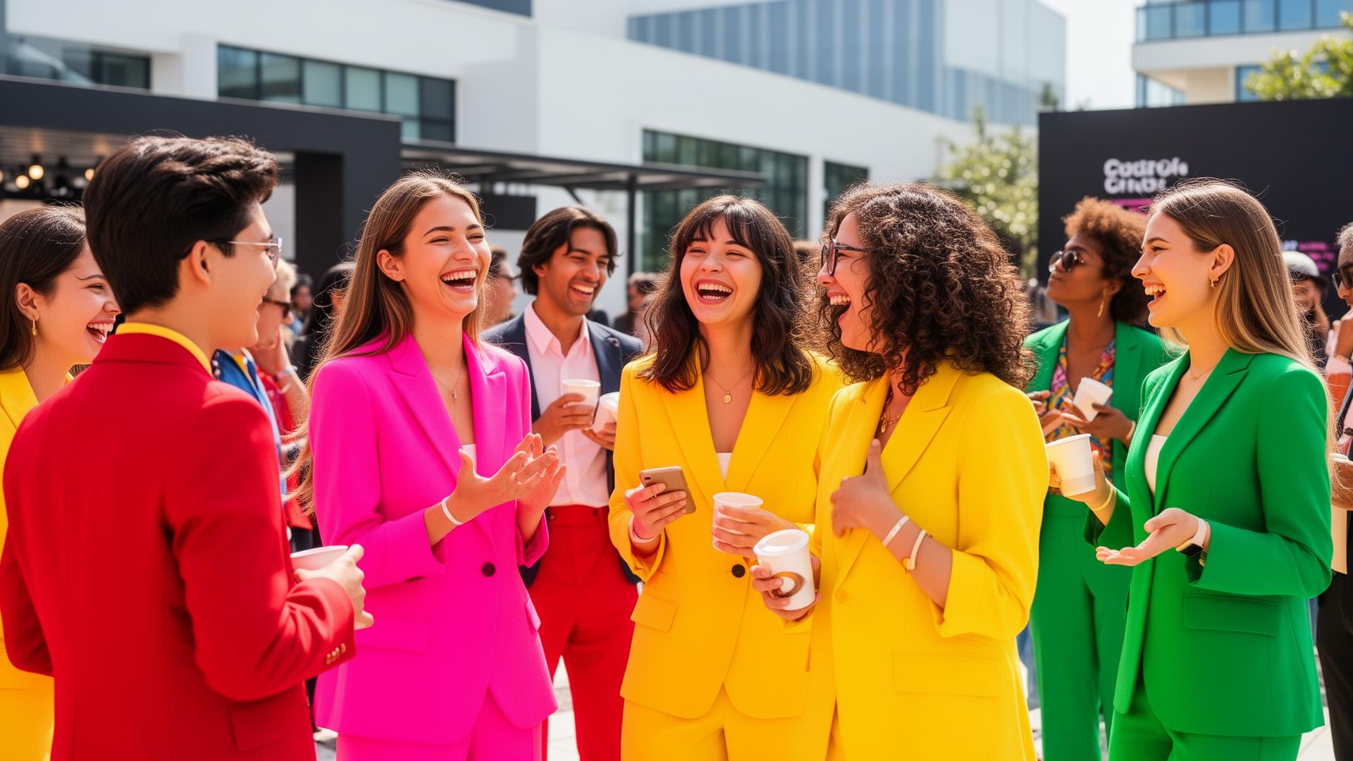 Diverse women creators laughing together on a rooftop at golden hour